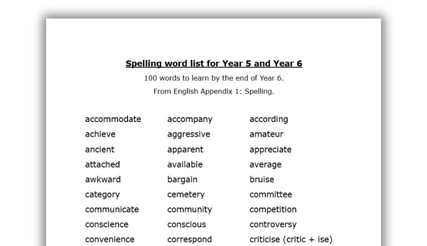 Spelling list Year 5 and 6 Word doc