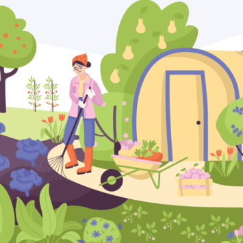 Cartoon of two gardeners, representing gardening in schools