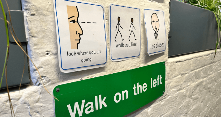 Sensory audit - Signs on a school wall