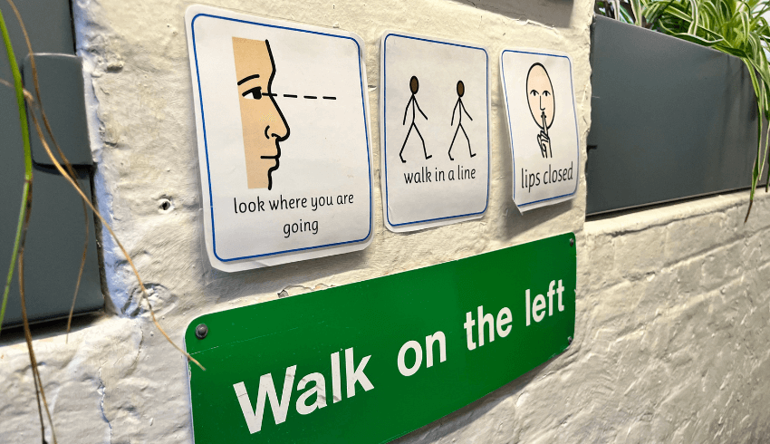 Sensory audit - Signs on a school wall