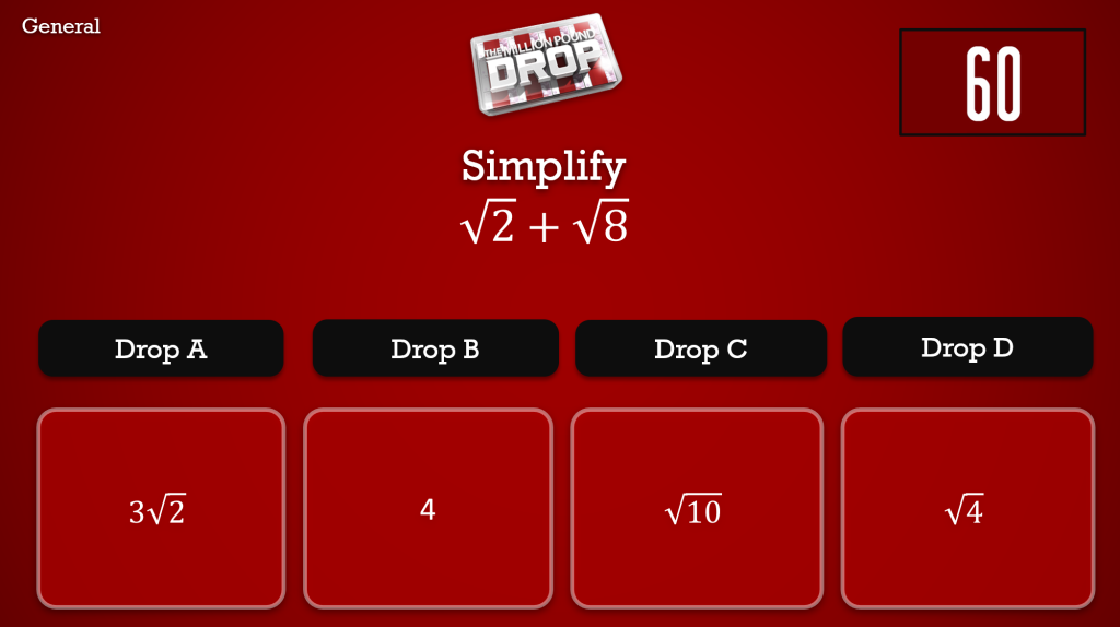 Million Pound Drop GCSE maths games
