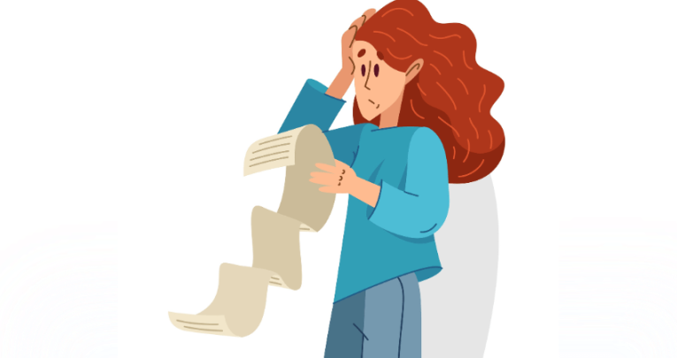 Illustration of confused teacher looking at writing, representing writing assessment KS2