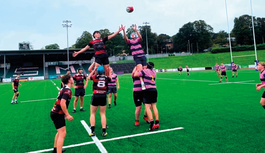 Photo of a rugby match being played by students at Ysgol Eirias – a secondary and sixth form school in Colwyn Bay, Wales