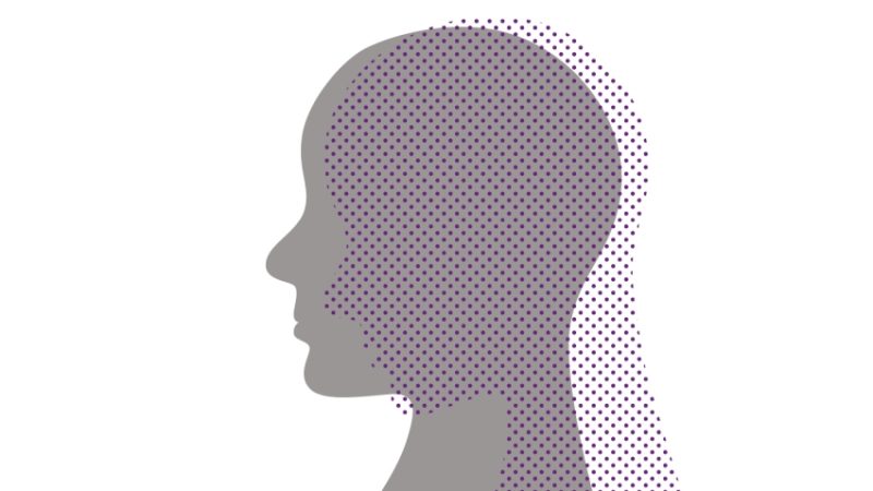 Profile view of human head shown in silhouette