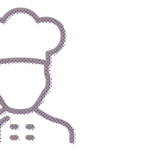 Abstract, icon-style illustration of a chef, representing idea of school food