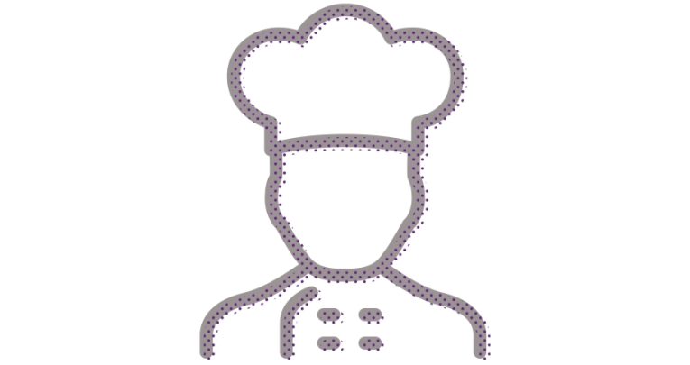 Abstract, icon-style illustration of a chef, representing idea of school food