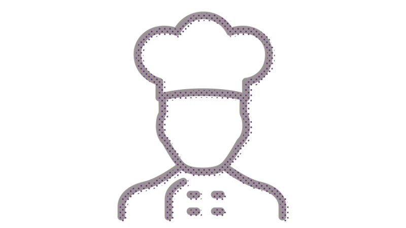 Abstract, icon-style illustration of a chef