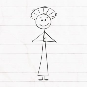 Stick figure drawing of priest-like figure, representing an inspirational teacher