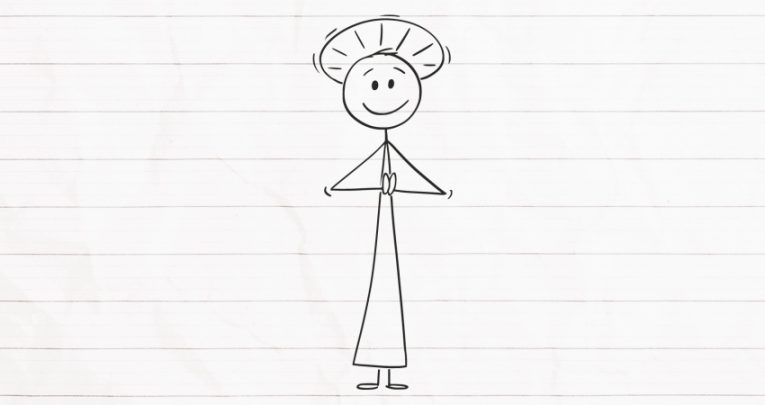 Stick figure drawing of priest-like figure, representing an inspirational teacher