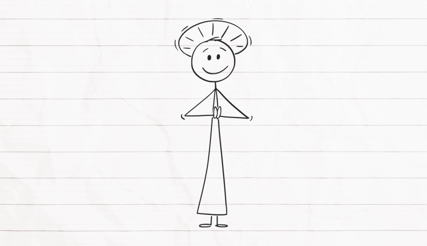 Stick figure drawing of priest-like figure, representing an inspirational teacher