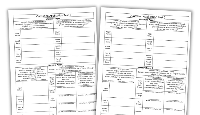 Quotation planning test for GCSE English Literature