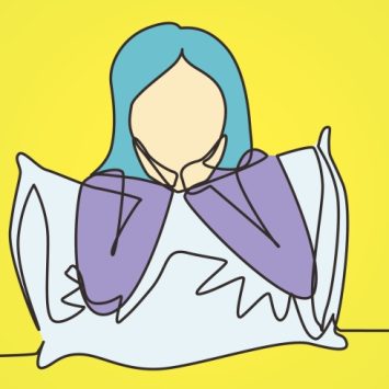 Abstract illustration of teenage girl clutching a pillow