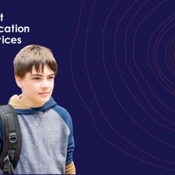 A school boy on a blue background with the Fleet Education Services logo
