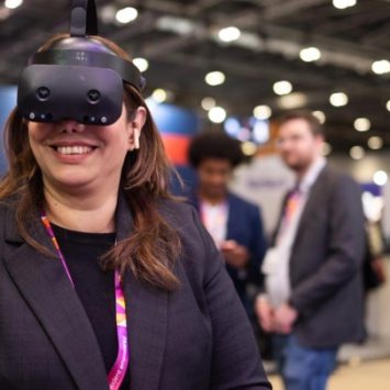 A woman wearing a VR headset