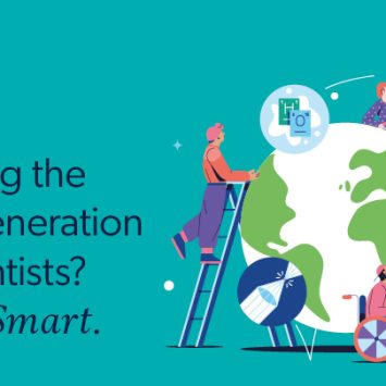 A cartoon of the Earth surrounded by people engaged in science-related activities, alongside the words Oxford Smart Activate