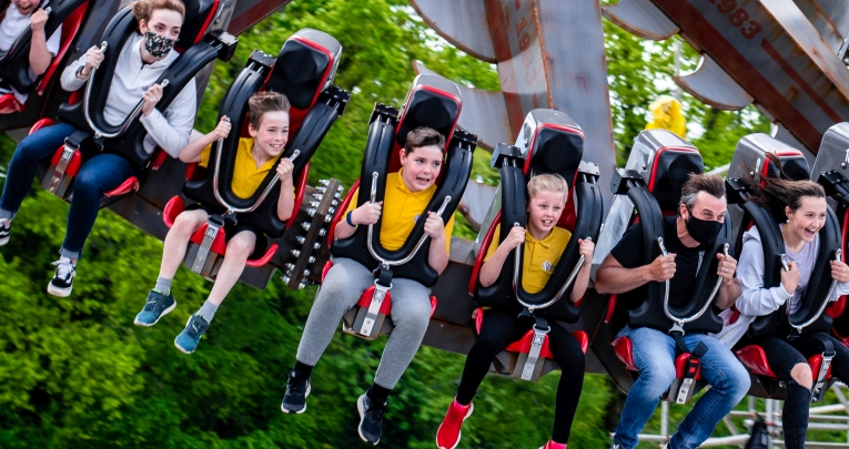 School pupils on a ride at Paultons Park
