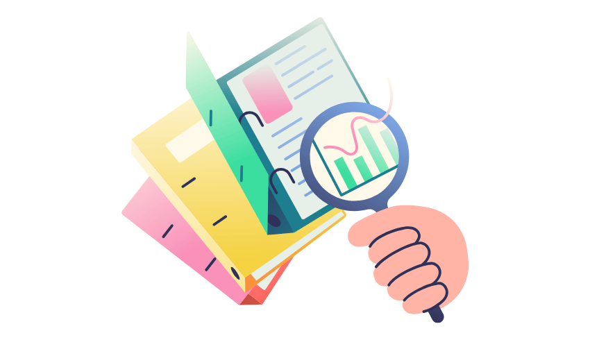 Magnifying glass looking at data, representing data-informed SATs prep