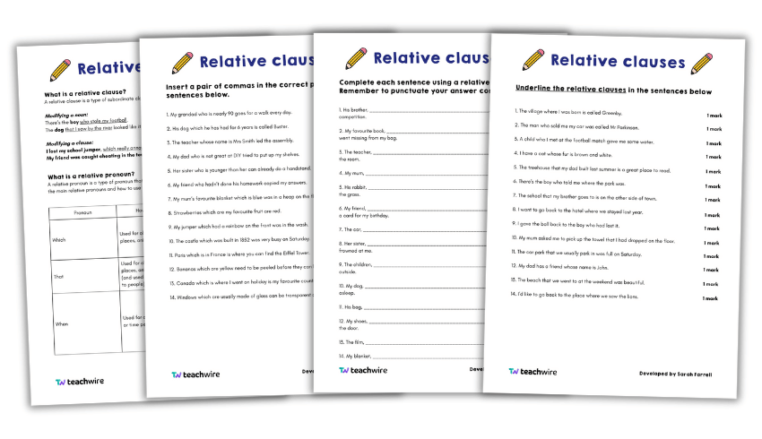 Relative clauses KS2 worksheets