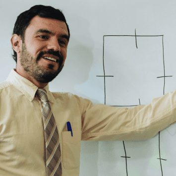 Teacher at whiteboard, representing zone of proximal development example