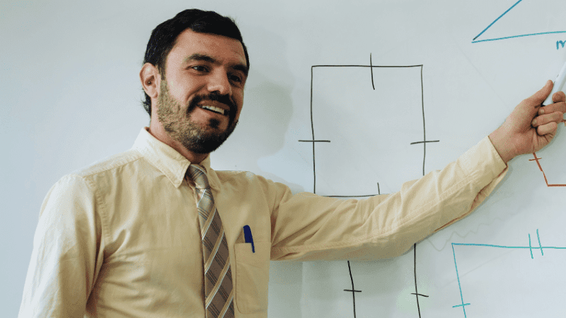 Teacher at whiteboard, representing zone of proximal development example