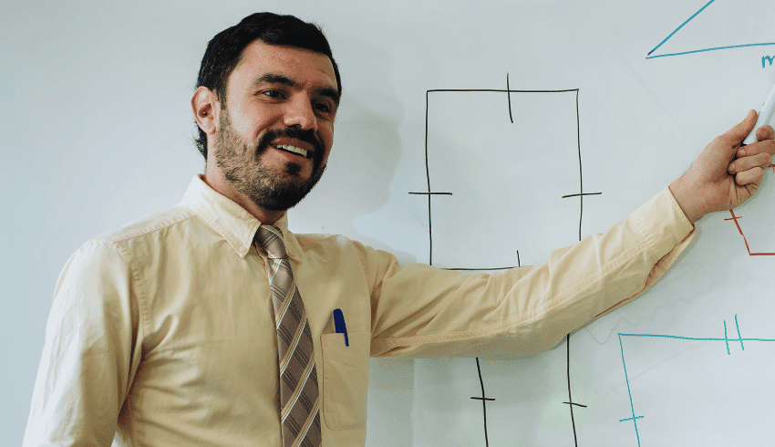 Teacher at whiteboard, representing zone of proximal development example