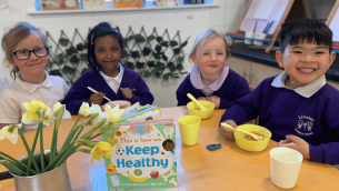 Primary children taking part in conversation cafe