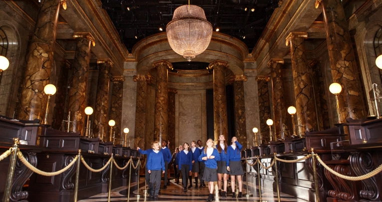 A group of students at Warner Bros. Studio Tour London - The Making of Harry Potter
