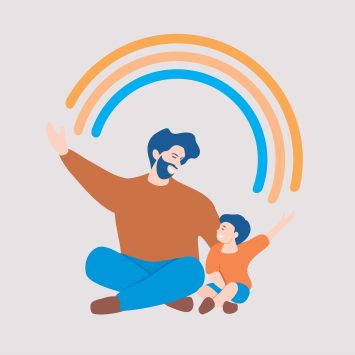 Cartoon of happy man and child