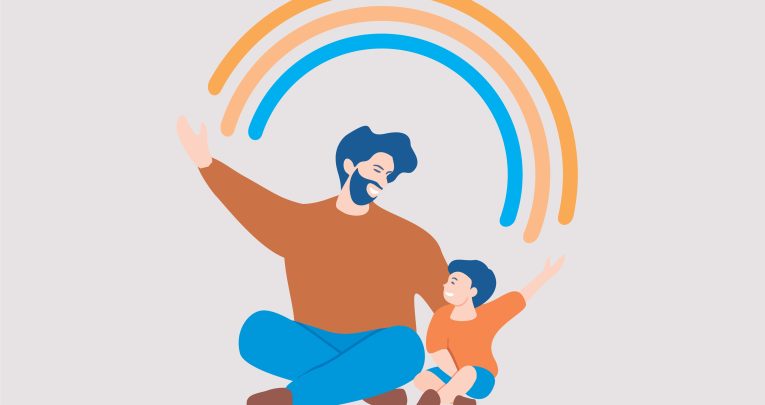 Cartoon of happy man and child