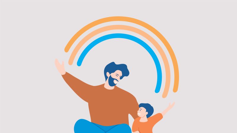 Cartoon of happy man and child