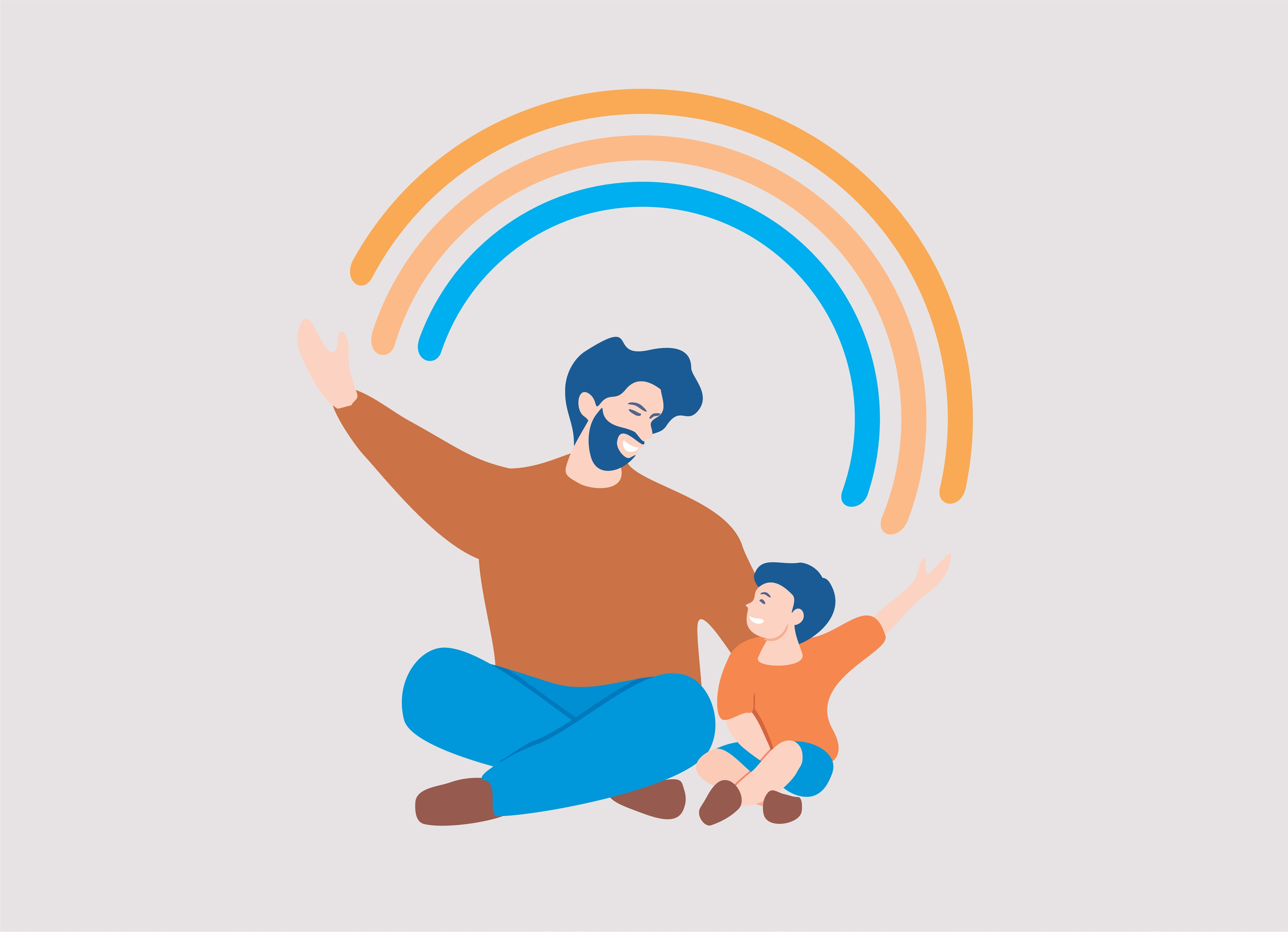 Cartoon of happy man and child