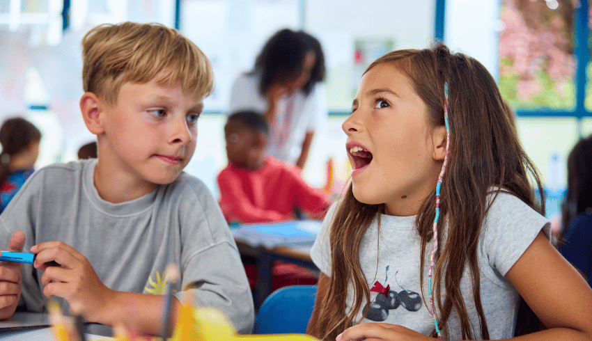 Children practising oracy skills at Rokesly Junior