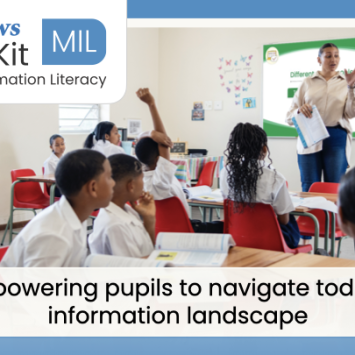 A photo of a classroom illustrating the First News Teachkit:MIL