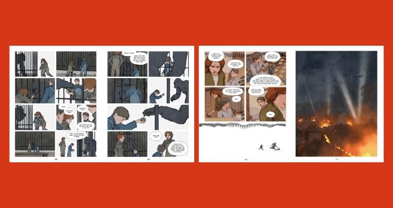 Two spreads from When The Sky Falls: Graphic Novel