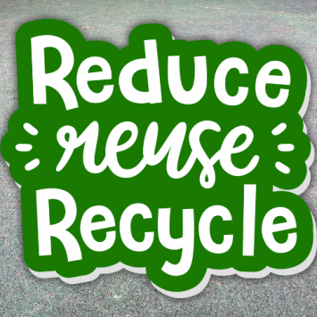 Words saying reduce, reuse, recycle, representing PlayPod