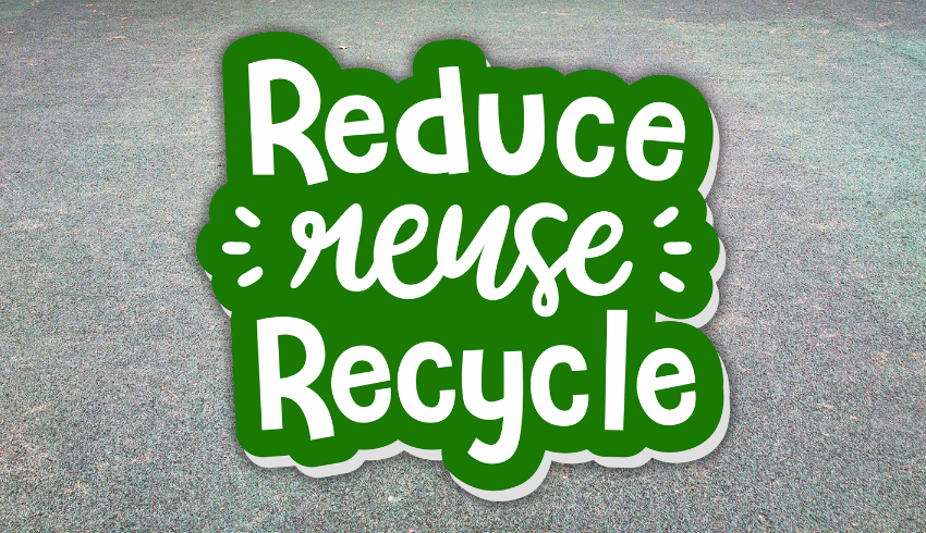Words saying reduce, reuse, recycle, representing PlayPod