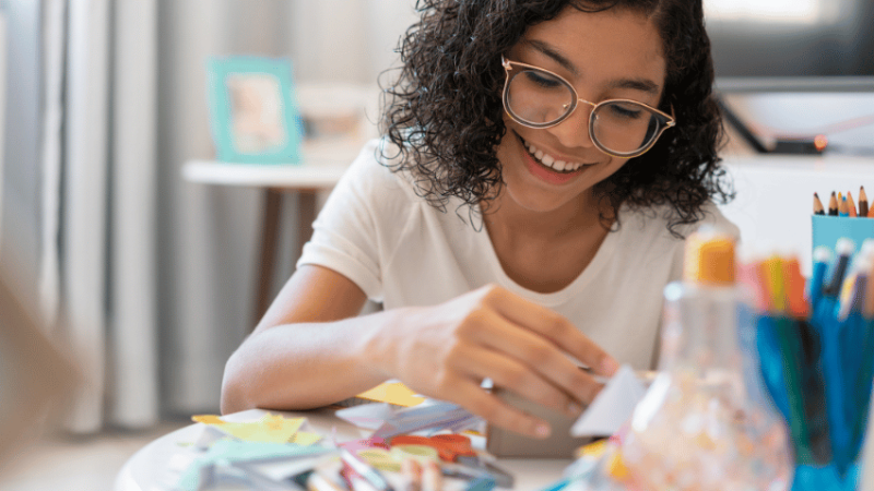 Teenager taking part in art therapy activities