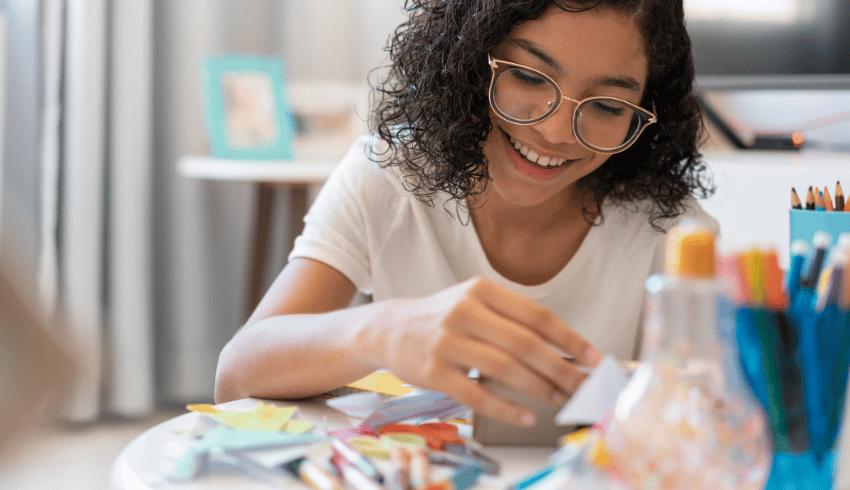 Teenager taking part in art therapy activities