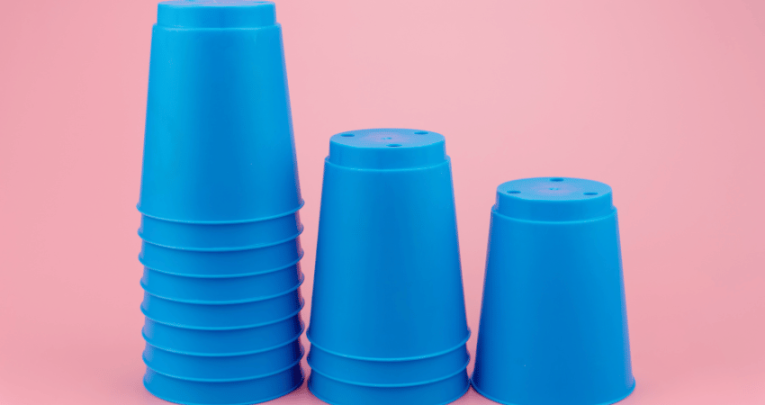 Stacked plastic cups, representing linear sequences real-life problem