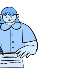 Cartoon of girl sitting maths sats test