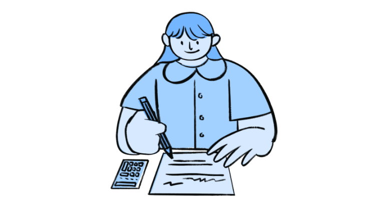 Cartoon of girl sitting maths sats test