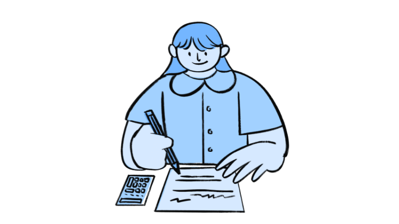 Cartoon of girl sitting maths sats test