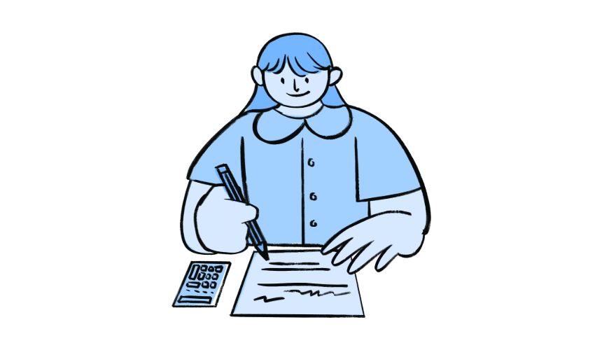 Cartoon of girl sitting maths sats test