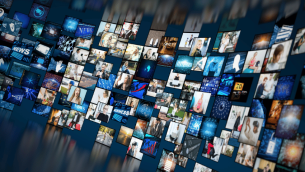 Virtual wall of screens, representing media literacy