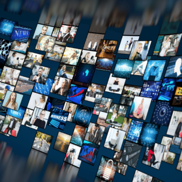 Virtual wall of screens, representing media literacy