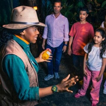 A group children with a guide at The Paddington Bear Experience