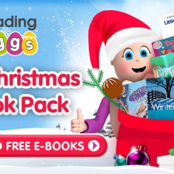 A Christmas-themed image showing a sack of books