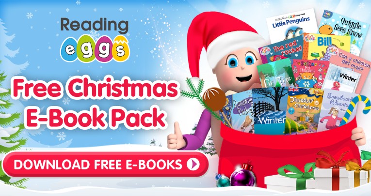 A Christmas-themed image showing a sack of books