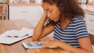 Year 11 girl revising at home