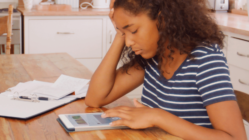 Year 11 girl revising at home